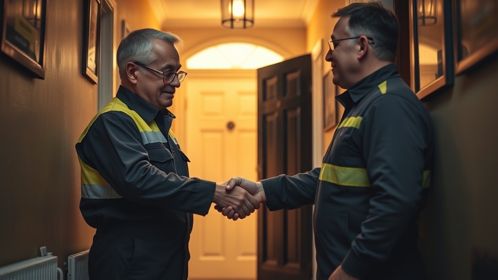 Engineer shaking hands with a Highgate homeowner after locating their leak